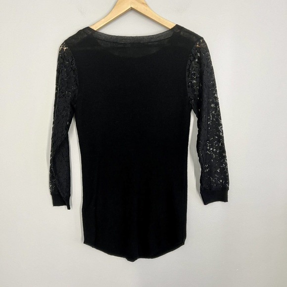 REBECCA TAYLOR Wool Alpaca Blend Sweater with Lace Shoulder Detail Black Size S - Picture 4 of 6